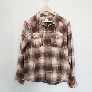 RVCA Tan Brown Plaid Flannel Long Sleeve Button Down Size XL